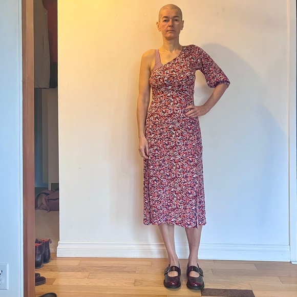 American Eagle Outfitters Red and Pink One-Shoulder Dress - Picture 1 of 9